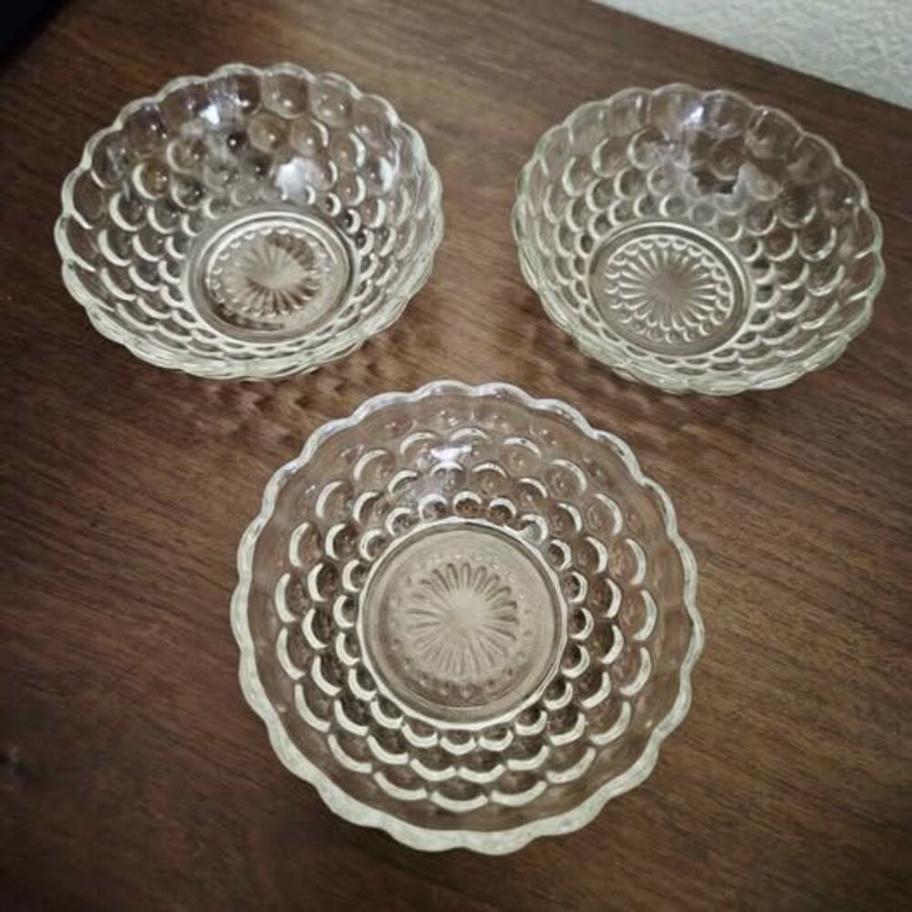 Vintage Anchor Hocking Bubble Glass 4" Dessert Bowls Set of 3